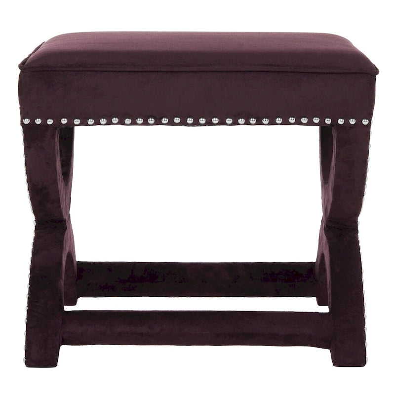 X-Bench Ottoman with Taupe Linen and Silver Nailhead Trim