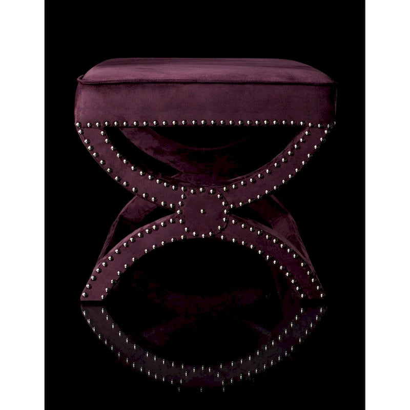 X-Bench Ottoman with Taupe Linen and Silver Nailhead Trim