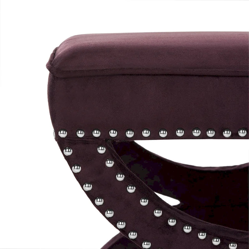 X-Bench Ottoman with Taupe Linen and Silver Nailhead Trim