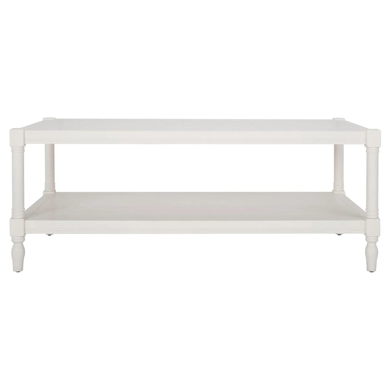 White Two-Tier Coffee Table with Turned Legs, 47"W