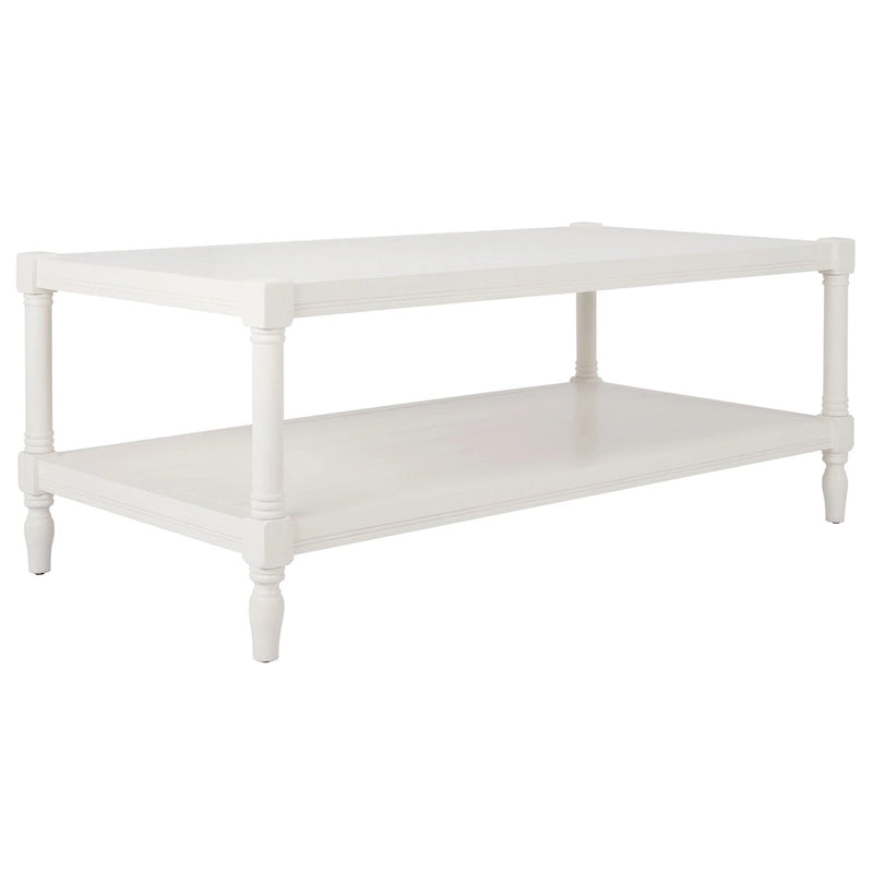 White Two-Tier Coffee Table with Turned Legs, 47"W