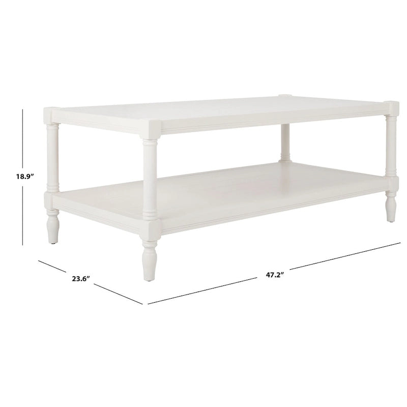 White Two-Tier Coffee Table with Turned Legs, 47"W
