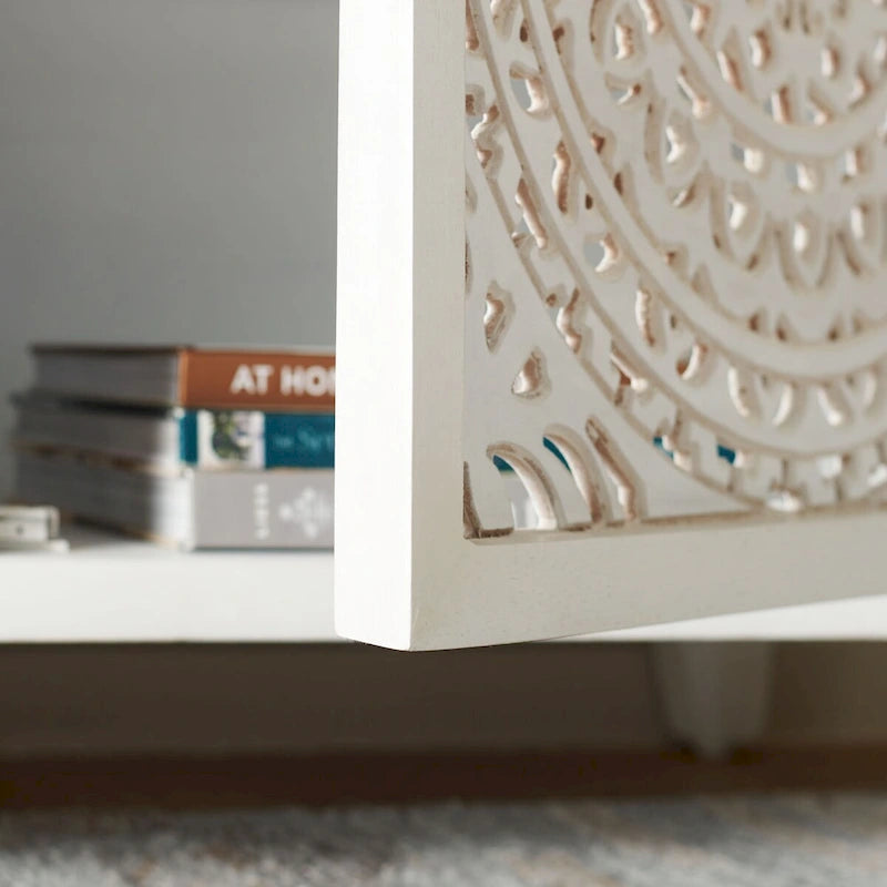 Mango Wood Media Stand with Cut-Out Pattern and 4 Shelves, 42"W x 26"H