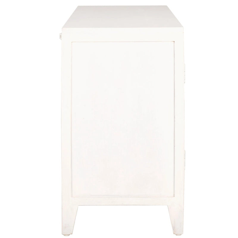 Mango Wood Media Stand with Cut-Out Pattern and 4 Shelves, 42"W x 26"H