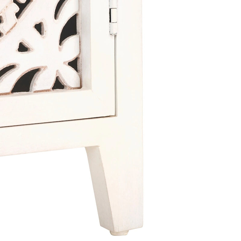 Mango Wood Media Stand with Cut-Out Pattern and 4 Shelves, 42"W x 26"H
