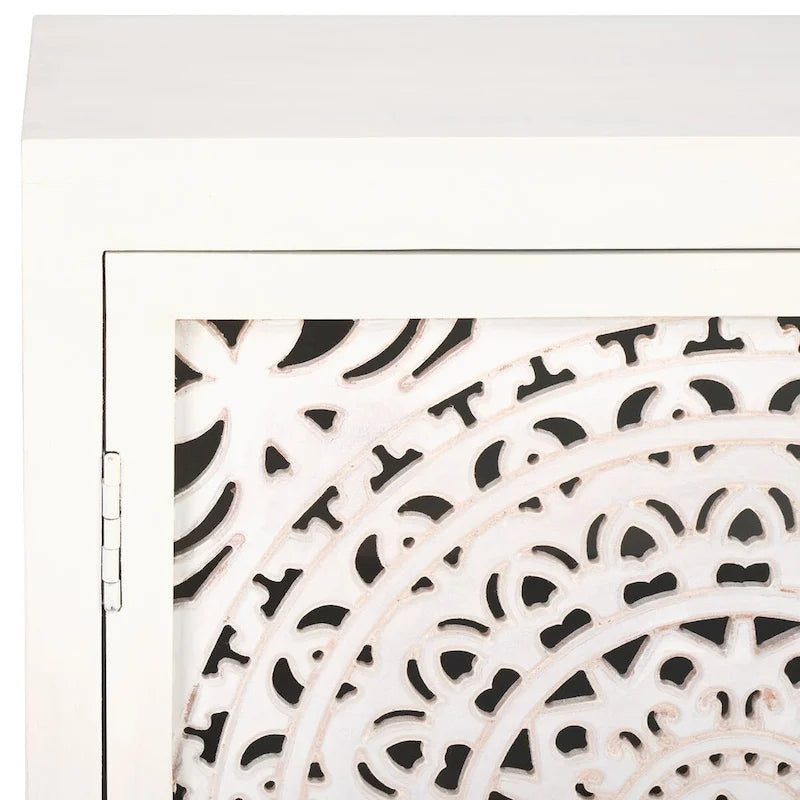 Mango Wood Media Stand with Cut-Out Pattern and 4 Shelves, 42"W x 26"H