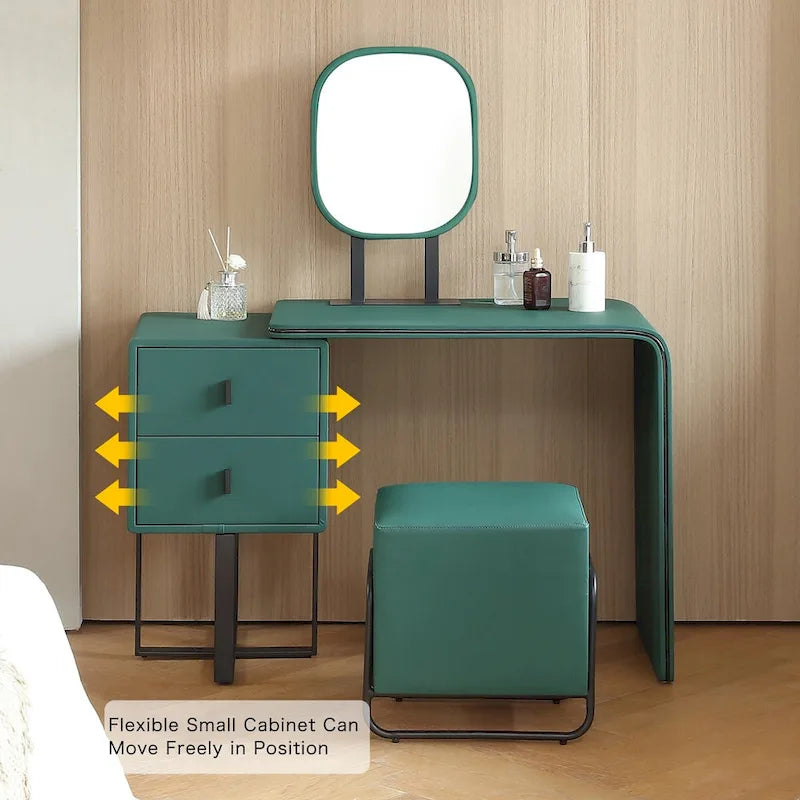 Makeup Vanity Desk Set with LED Mirror, Cushioned Stool, and 2 Storage Drawers