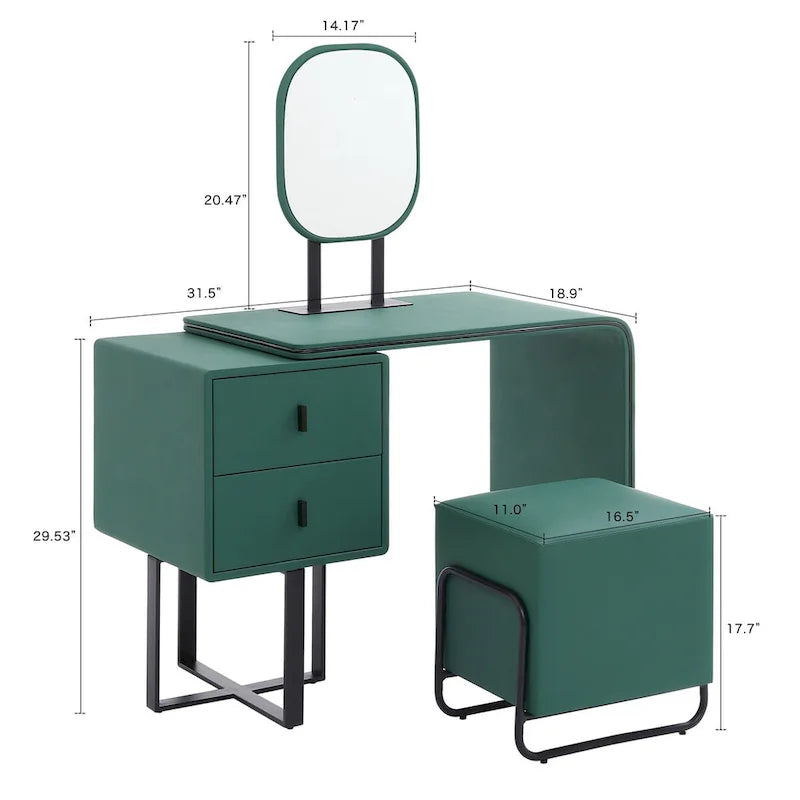Makeup Vanity Desk Set with LED Mirror, Cushioned Stool, and 2 Storage Drawers