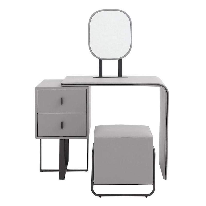 Makeup Vanity Desk Set with LED Mirror, Cushioned Stool, and 2 Storage Drawers
