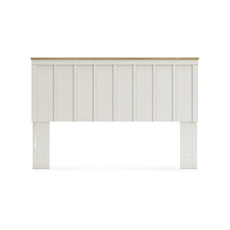 Two-Tone Farmhouse Panel Headboard in White and Oak Grain, Full/Queen/King