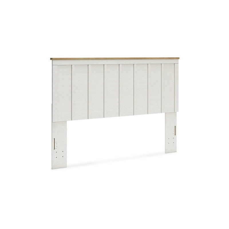 Two-Tone Farmhouse Panel Headboard in White and Oak Grain, Full/Queen/King