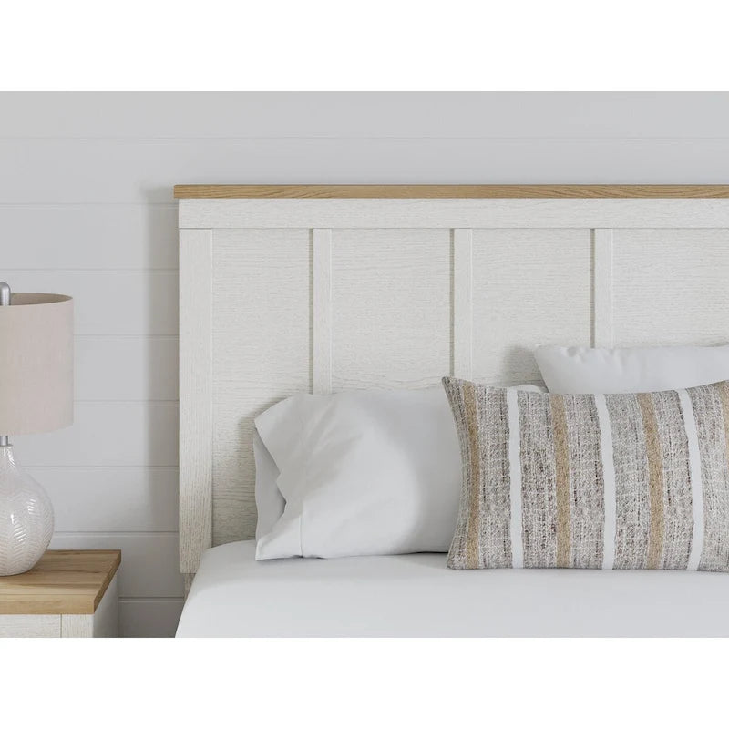 Two-Tone Farmhouse Panel Headboard in White and Oak Grain, Full/Queen/King
