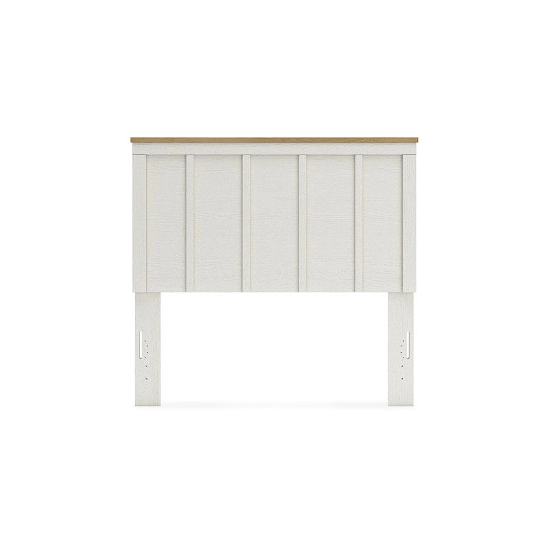 Two-Tone Farmhouse Panel Headboard in White and Oak Grain, Full/Queen/King