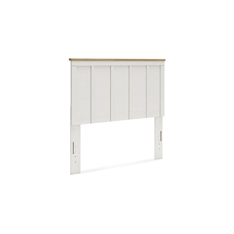 Two-Tone Farmhouse Panel Headboard in White and Oak Grain, Full/Queen/King