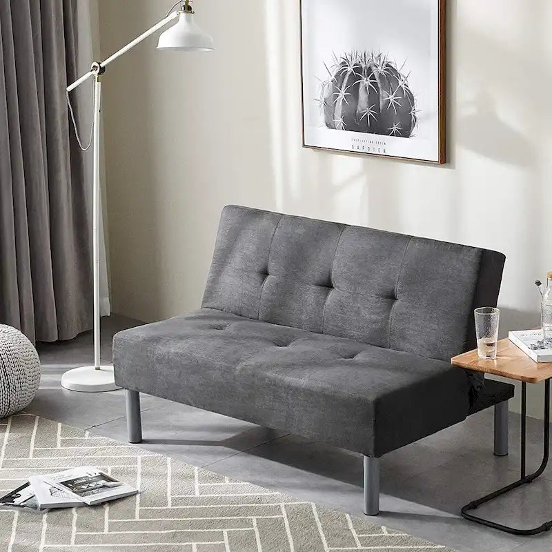 Steel Gray Mini Futon Sofa Bed