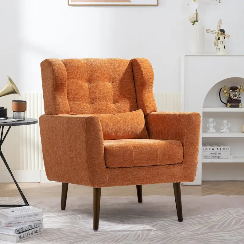 Chenille Accent Armchair with Ergonomic Design and Waist Pillow