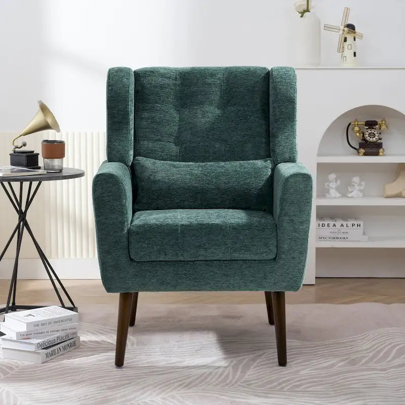 Chenille Accent Armchair with Ergonomic Design and Waist Pillow