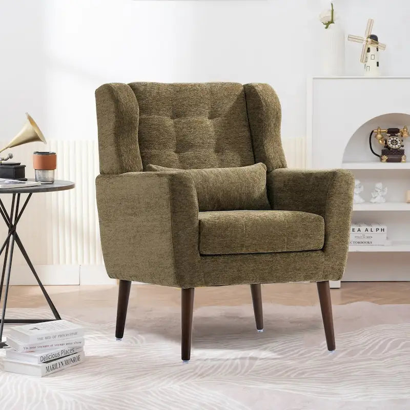 Chenille Accent Armchair with Ergonomic Design and Waist Pillow