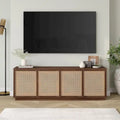 Mid-Century TV Stand with Faux Rattan Doors for TVs up to 78 Inches
