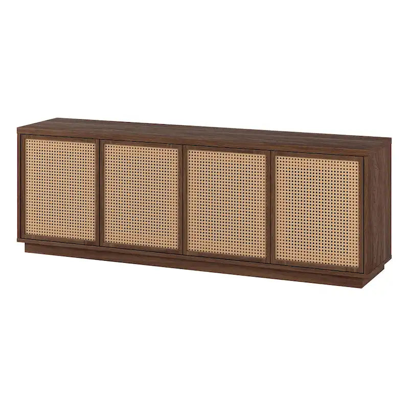 Mid-Century TV Stand with Faux Rattan Doors for TVs up to 78 Inches