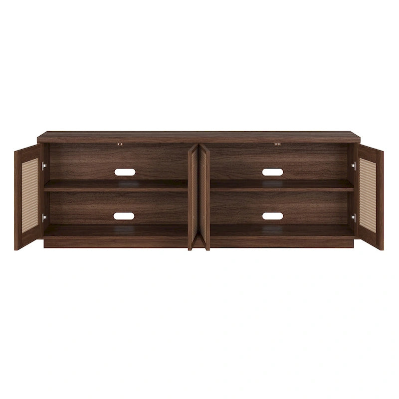 Mid-Century TV Stand with Faux Rattan Doors for TVs up to 78 Inches