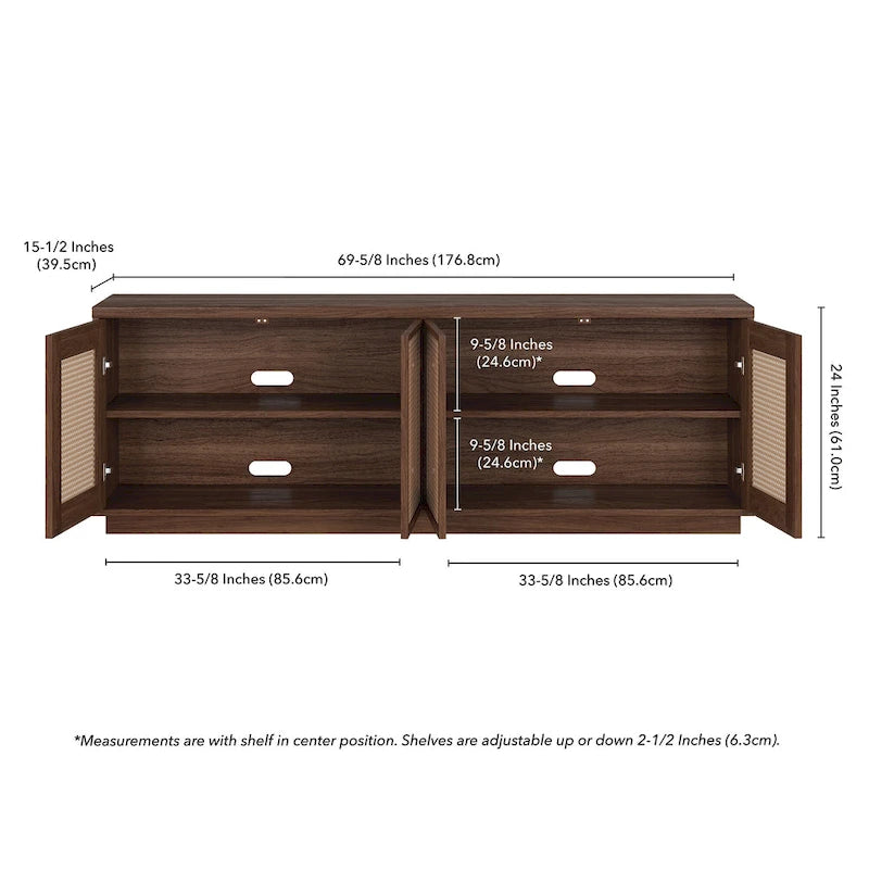 Mid-Century TV Stand with Faux Rattan Doors for TVs up to 78 Inches