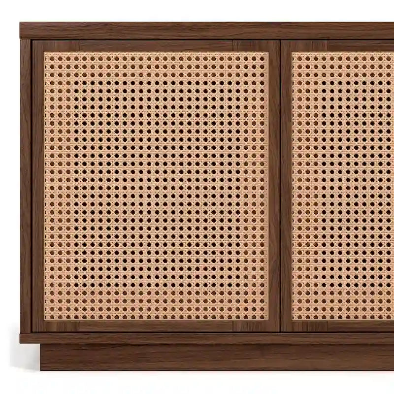 Mid-Century TV Stand with Faux Rattan Doors for TVs up to 78 Inches