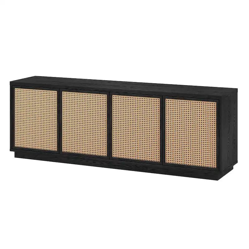 Mid-Century TV Stand with Faux Rattan Doors for TVs up to 78 Inches