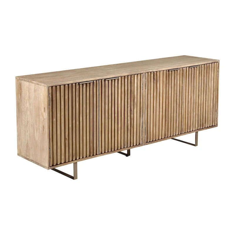 72" Mid-Century Modern Mango Wood Sideboard with Channeled Front and Sled Base