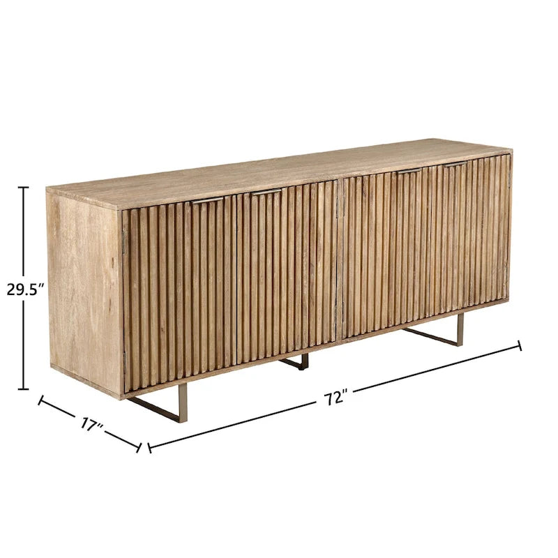 72" Mid-Century Modern Mango Wood Sideboard with Channeled Front and Sled Base