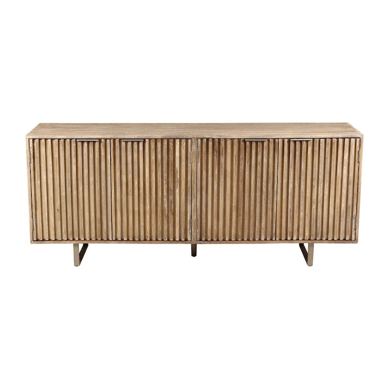 72" Mid-Century Modern Mango Wood Sideboard with Channeled Front and Sled Base