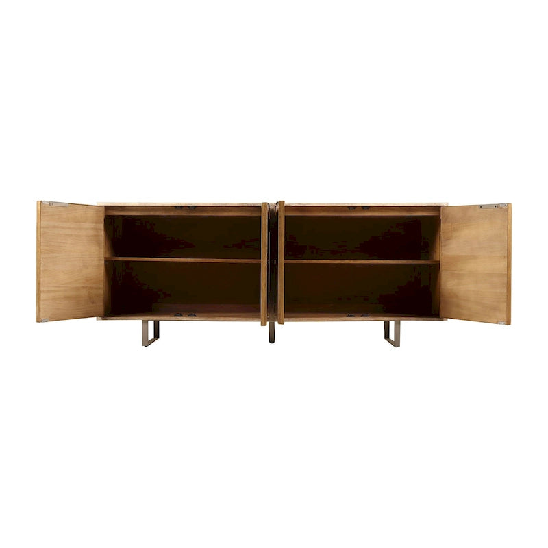 72" Mid-Century Modern Mango Wood Sideboard with Channeled Front and Sled Base
