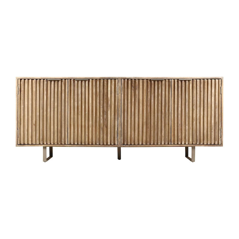 72" Mid-Century Modern Mango Wood Sideboard with Channeled Front and Sled Base