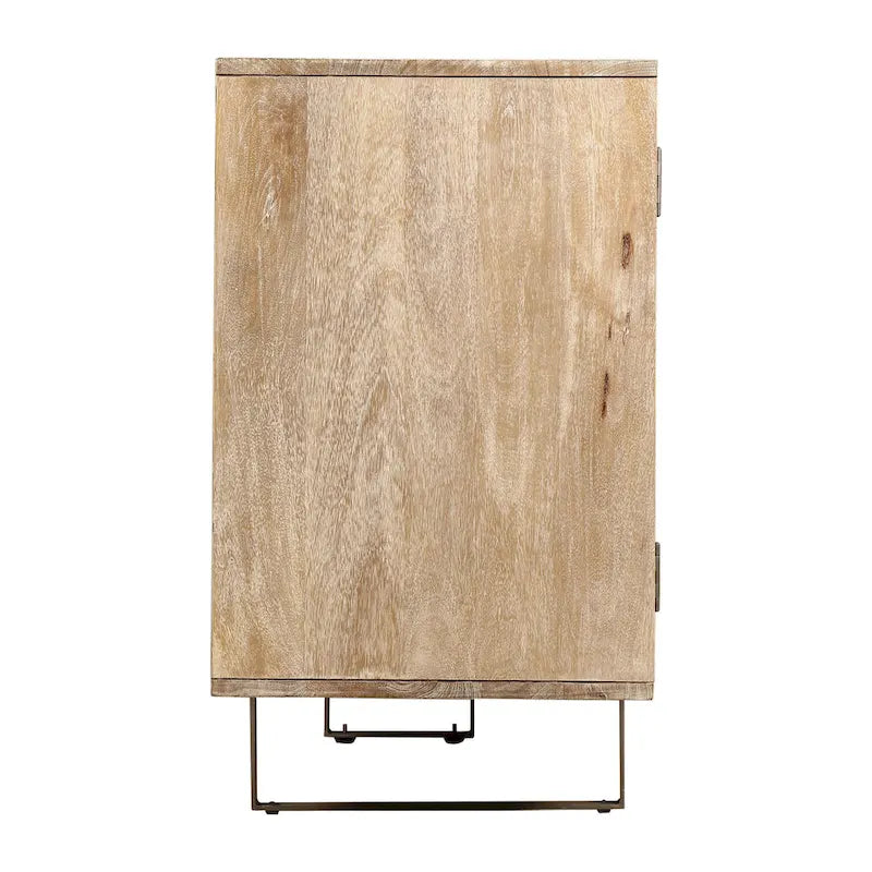 72" Mid-Century Modern Mango Wood Sideboard with Channeled Front and Sled Base