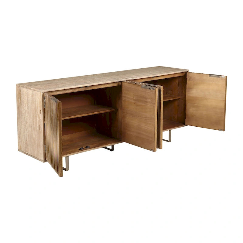 72" Mid-Century Modern Mango Wood Sideboard with Channeled Front and Sled Base
