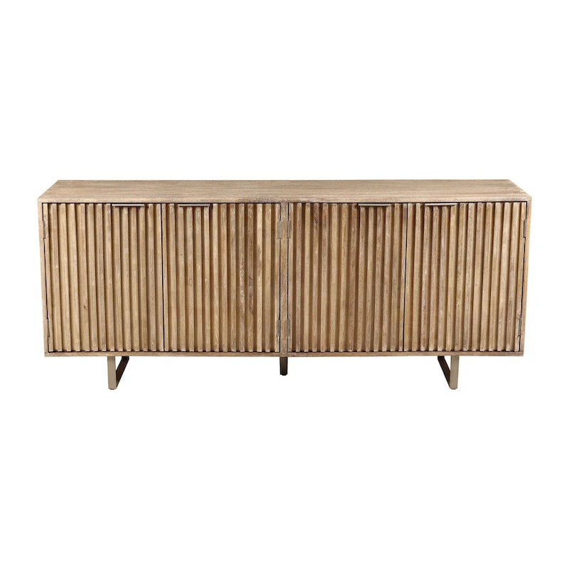 72" Mid-Century Modern Mango Wood Sideboard with Channeled Front and Sled Base