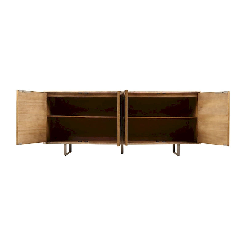 72" Mid-Century Modern Mango Wood Sideboard with Channeled Front and Sled Base
