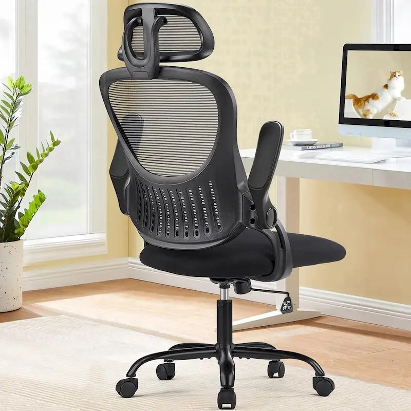 Ergonomic High-Back Mesh Office Chair with Adjustable Headrest and Flip-Up Arms