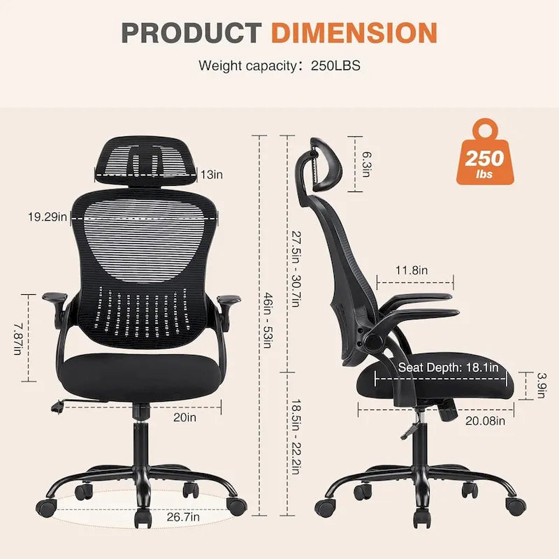 Ergonomic High-Back Mesh Office Chair with Adjustable Headrest and Flip-Up Arms