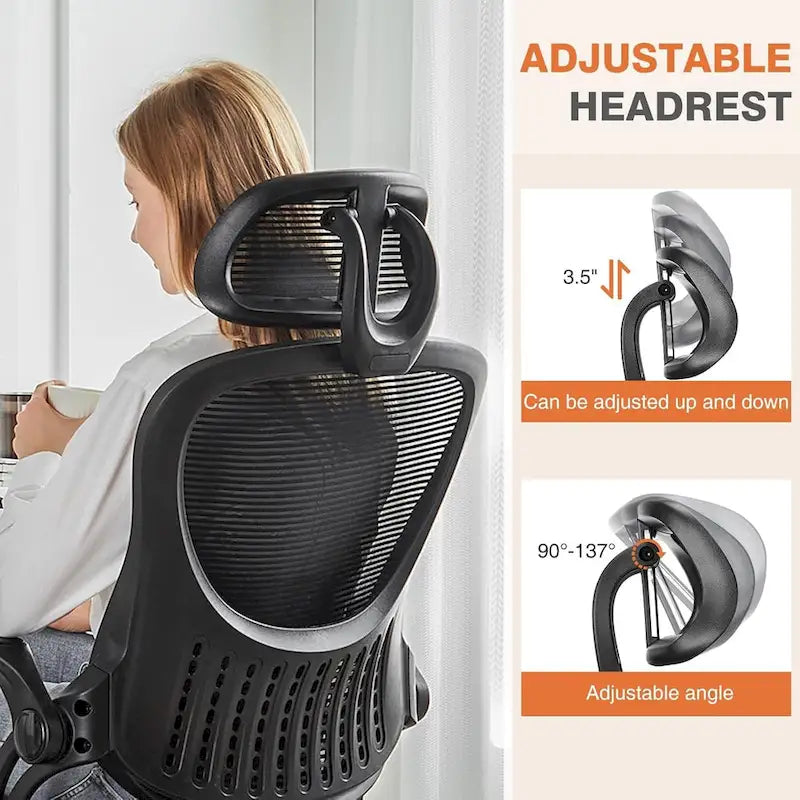 Ergonomic High-Back Mesh Office Chair with Adjustable Headrest and Flip-Up Arms