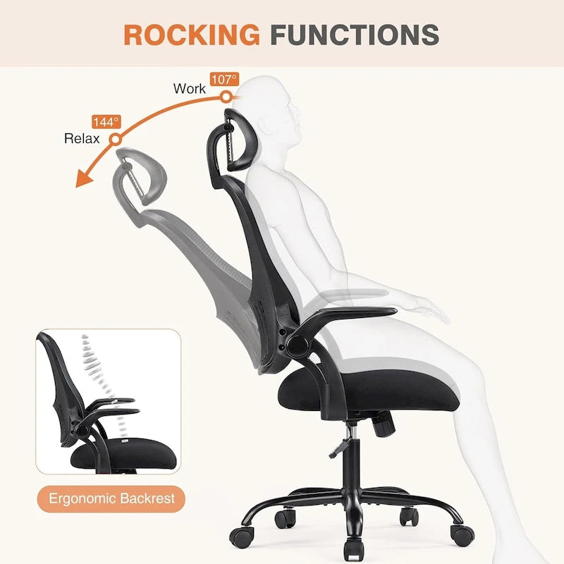 Ergonomic High-Back Mesh Office Chair with Adjustable Headrest and Flip-Up Arms