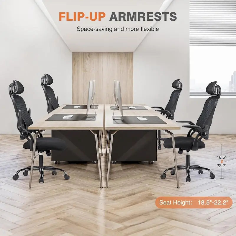 Ergonomic High-Back Mesh Office Chair with Adjustable Headrest and Flip-Up Arms