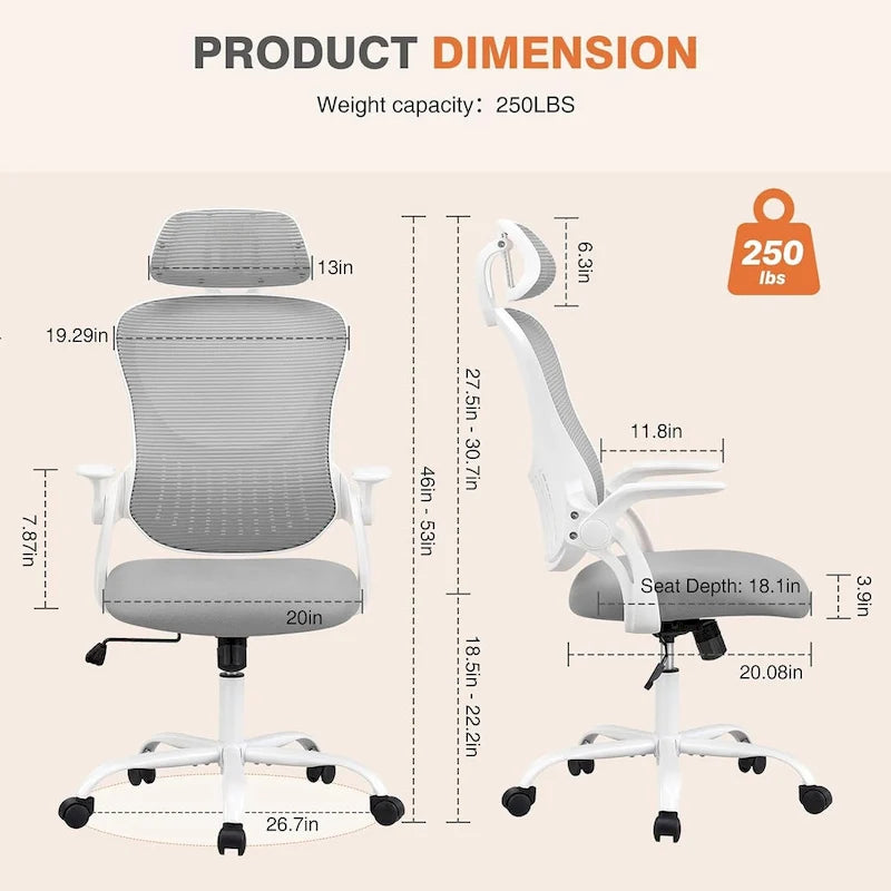 Ergonomic High-Back Mesh Office Chair with Adjustable Headrest and Flip-Up Arms