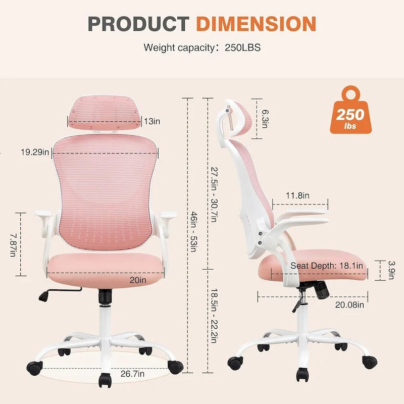 Ergonomic High-Back Mesh Office Chair with Adjustable Headrest and Flip-Up Arms