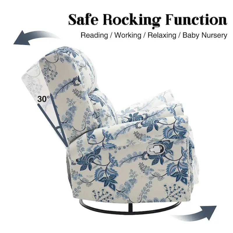 Floral Fabric Manual Recliner Swivel Rocking Chair Set of 2