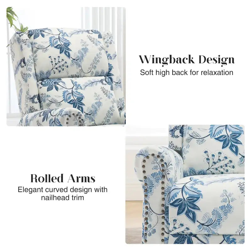 Floral Fabric Manual Recliner Swivel Rocking Chair Set of 2
