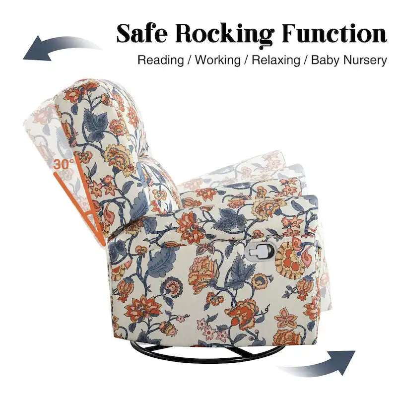 Floral Fabric Manual Recliner Swivel Rocking Chair Set of 2