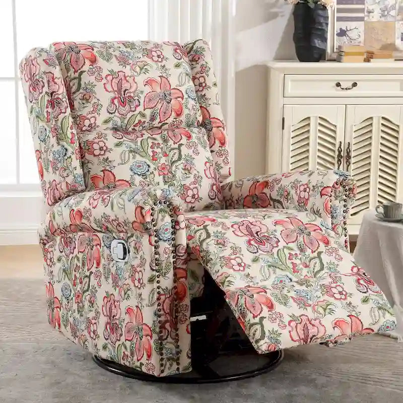 Floral Fabric Manual Recliner Swivel Rocking Chair Set of 2