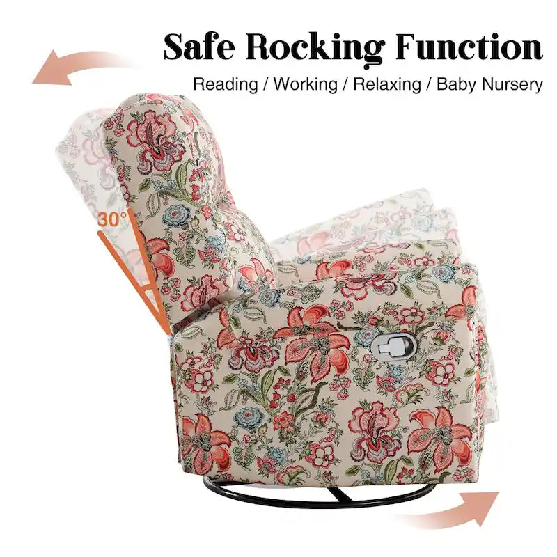 Floral Fabric Manual Recliner Swivel Rocking Chair Set of 2