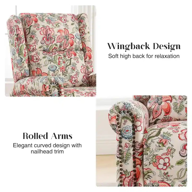 Floral Fabric Manual Recliner Swivel Rocking Chair Set of 2